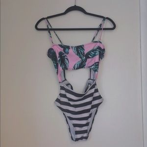 palm leaves & striped cut out one piece
